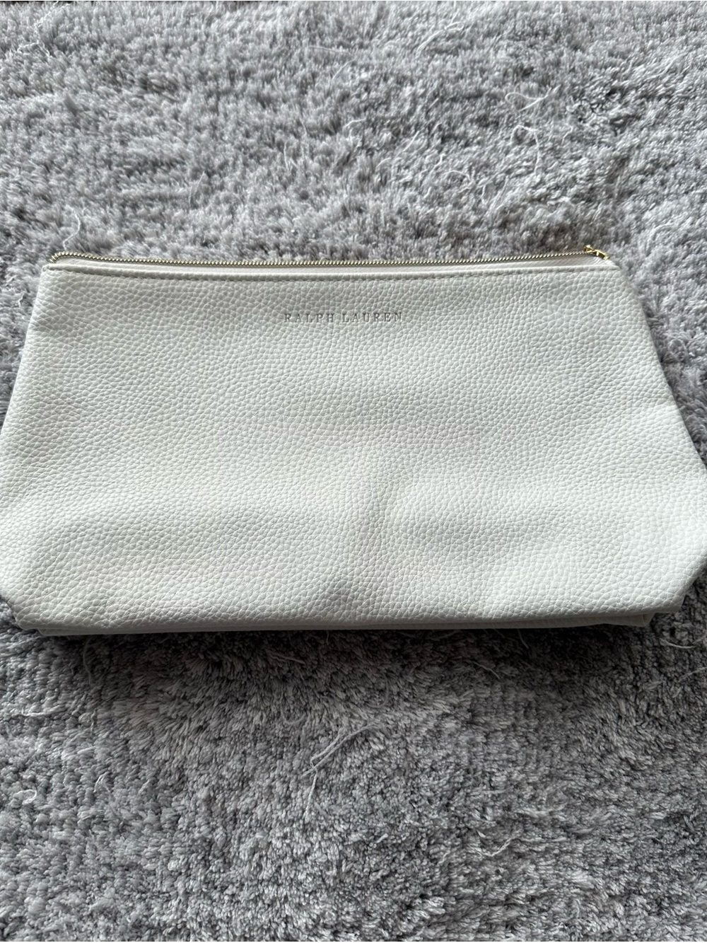 Ralph Lauren Ivory Pebbled Leather Cosmetic Case with Gold Zip